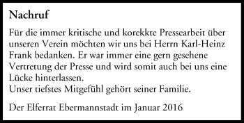 Anzeige von Karl-Heinz Frank von MGO