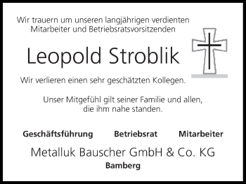 Anzeige von Leopold Stroblik von MGO