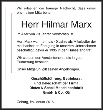 Anzeige von Hilmar Marx von MGO