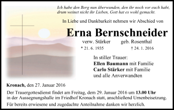 Anzeige von Erna Bernschneider von MGO