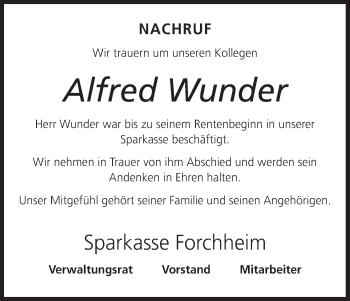 Anzeige von Alfred Wunder von MGO