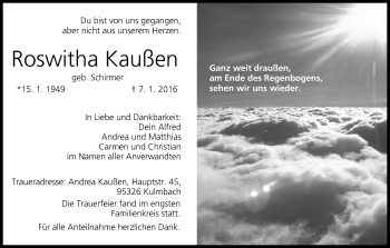 Anzeige von Roswitha Kaußen von MGO