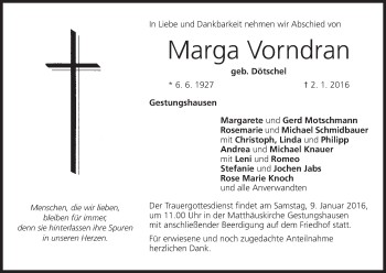 Anzeige von Marga Vorndran von MGO
