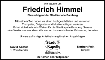 Anzeige von Friedrich Himmel von MGO