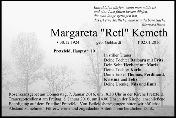 Anzeige von Margareta Kemeth von MGO