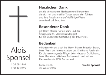 Anzeige von Alois Sponsel von MGO