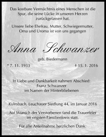 Anzeige von Anna Schwanzer von MGO