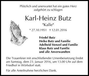 Anzeige von Karl-Heinz Butz von MGO