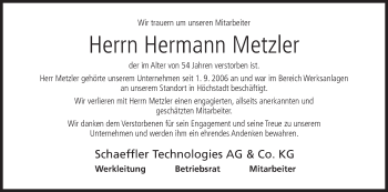 Anzeige von Hermann Metzler von MGO