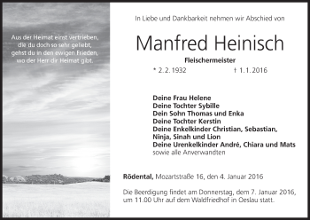 Anzeige von Manfred Heinisch von MGO
