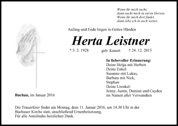 Anzeige von Herta Leistner von MGO