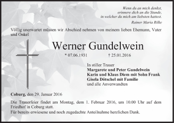 Anzeige von Werner Gundelwein von MGO