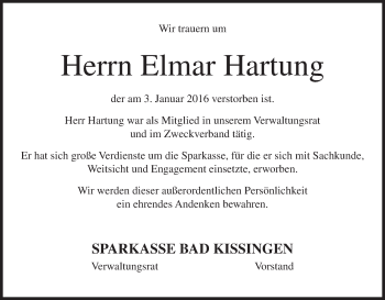 Anzeige von Elmar Hartung von MGO
