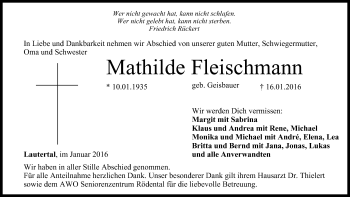 Anzeige von Mathilde Fleischmann von MGO