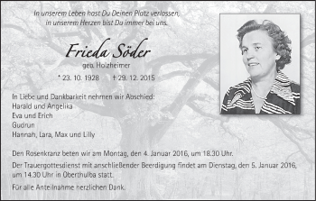 Anzeige von Frieda Söder von MGO