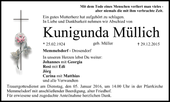 Anzeige von Kumgunda Müllich von MGO