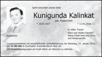 Anzeige von Kunigunda Kalinkat von MGO