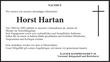 Anzeige von Horst Hartan von MGO