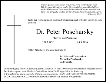 Anzeige von Peter Poscharsky von MGO