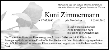 Anzeige von Kuni Zimmermann von MGO