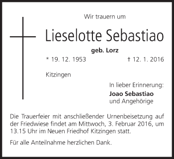 Anzeige von Lieselotte Sebastiao von MGO