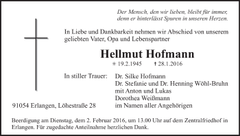Anzeige von Hellmut Hofmann von MGO
