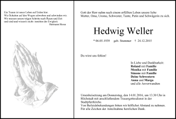 Anzeige von Hedwig Weller von MGO