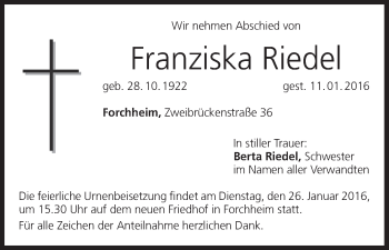Anzeige von Franziska Riedel von MGO