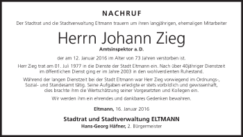 Anzeige von Johann Zieg von MGO