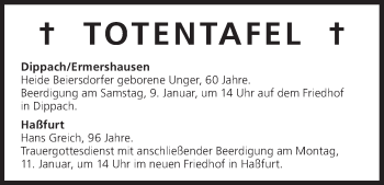 Anzeige von Totentafel vom 09.01.2016 von MGO