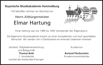 Anzeige von Elmar Hartung von MGO