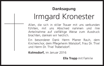 Anzeige von Irmgard Kronester von MGO
