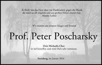 Anzeige von Peter Poscharsky von MGO