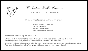 Anzeige von Valentin Willi Fromm von MGO