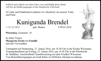 Anzeige von Kunigunda Brendel von MGO