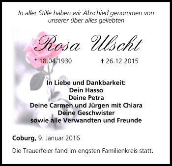 Anzeige von Rosa Ulscht von MGO