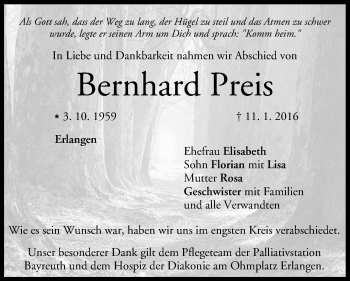 Anzeige von Bernhard Preis von MGO