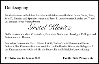 Anzeige von Gretel Klesitz von MGO