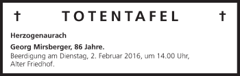 Anzeige von Totentafel vom 28.01.2016 von MGO