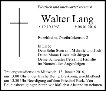 Anzeige von Walter Lang von MGO