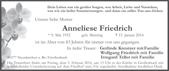 Anzeige von Anneliese Friedrich von MGO