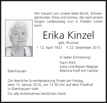 Anzeige von Erika Kinzel von MGO