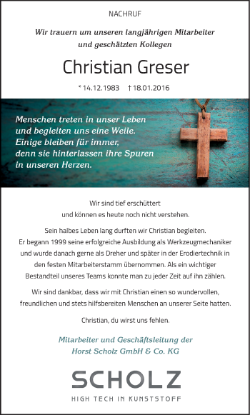 Anzeige von Christian Greser von MGO