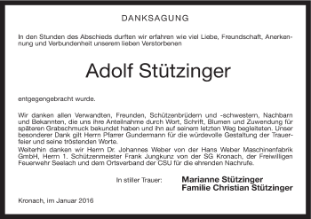 Anzeige von Adolf Stützinger von MGO