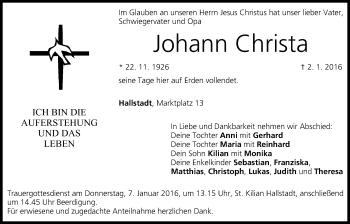 Anzeige von Johann Christa von MGO