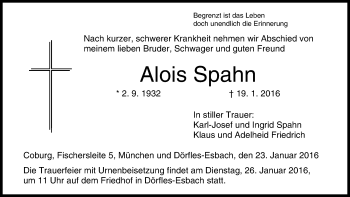 Anzeige von Alois Spahn von MGO