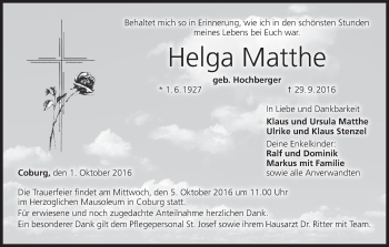 Anzeige von Helga Matthe von MGO