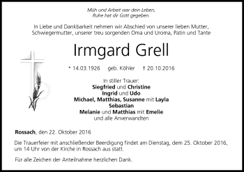 Anzeige von Irmgard Grell von MGO