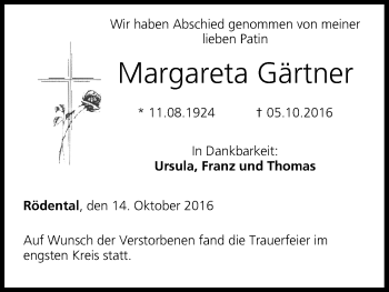 Anzeige von Margareta Gärtner von MGO