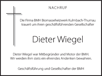 Anzeige von Dieter Wiegel von MGO